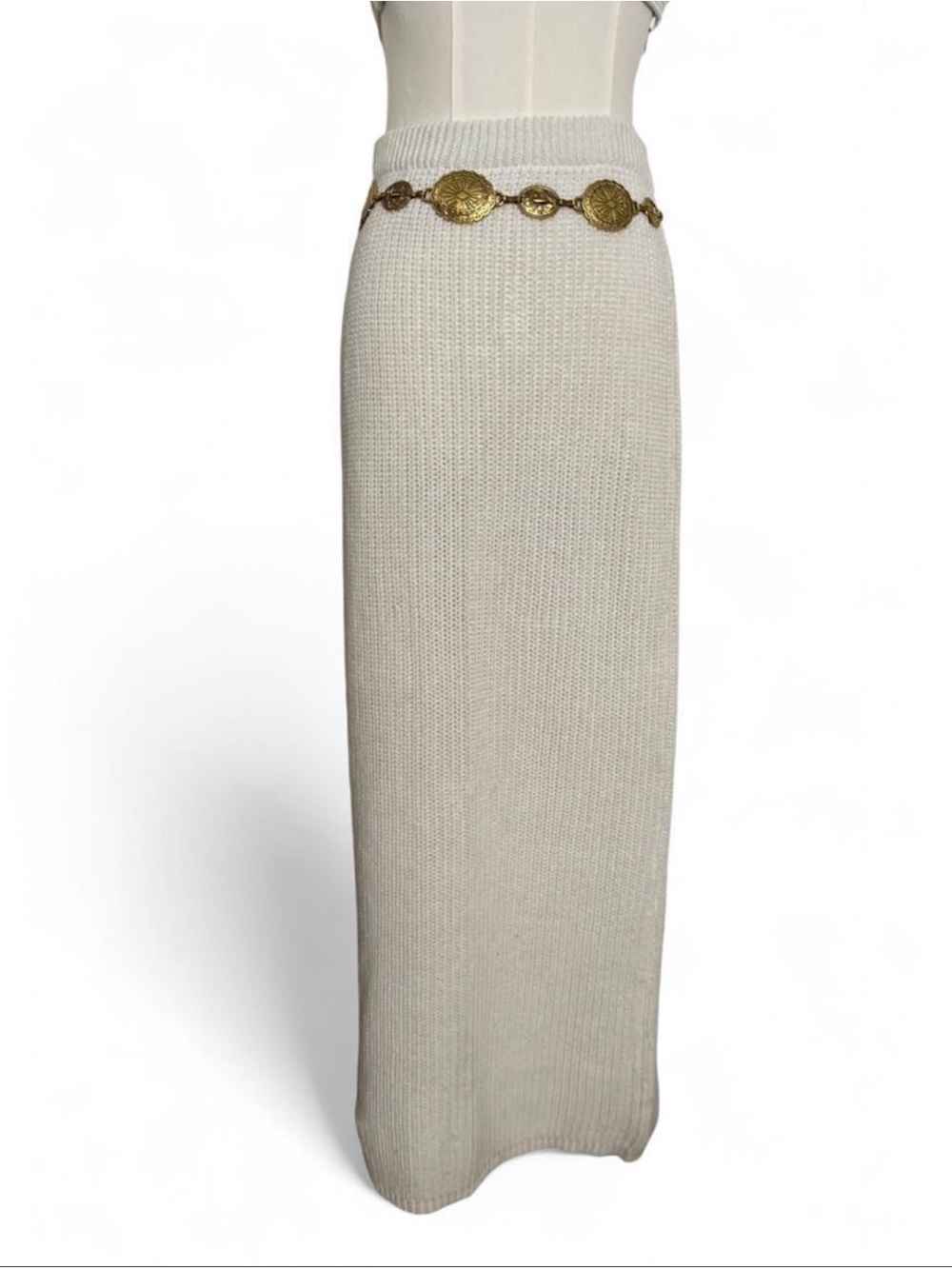 Quiet Luxury Vintage Cotton Maxi Rib Knit Skirt Resort Wear Size S White